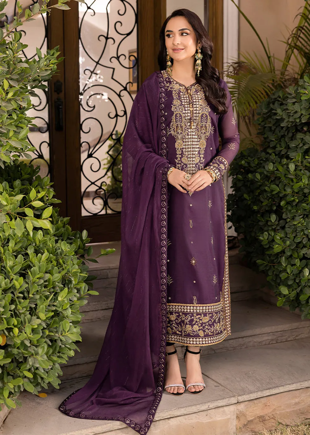 Mauve Purple Suit - Maahru, Noorie & Meerub '23 by Asim Jofa - AJSM-44