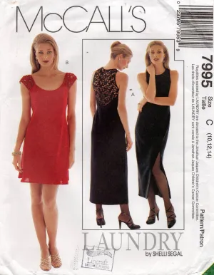 McCall's 7995 LAUNDRY DESIGN Womens Lace Back Evening Dress 1990s Vintage Sewing Pattern Size 10 - 14 UNCUT Factory Folded