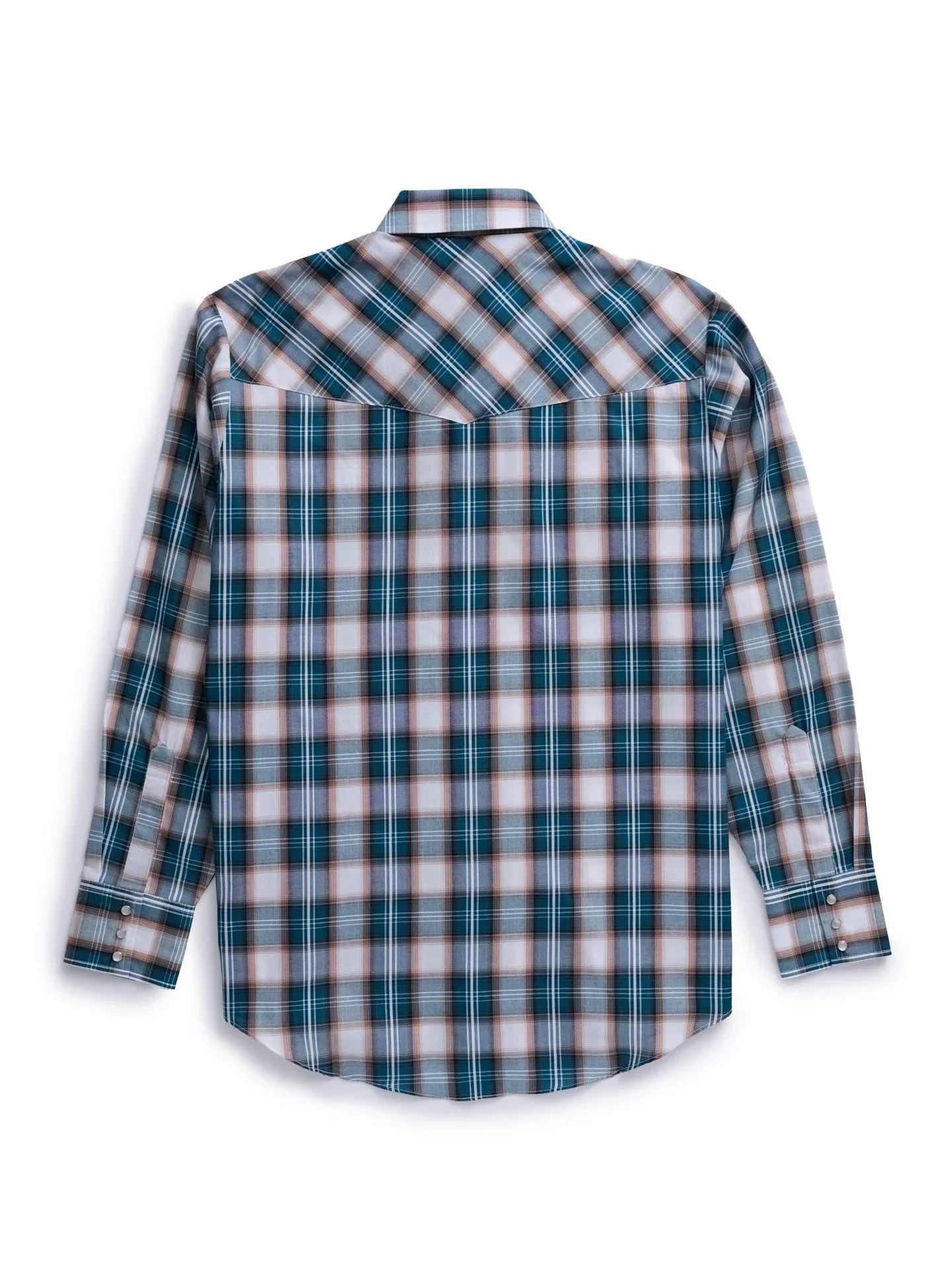 Men's Ely Cattleman Long Sleeve Textured Plaid Western Snap Shirt- Teal & Khaki