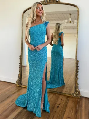 Milani |Mermaid One Shoulder Sequins Prom Dress With Slit