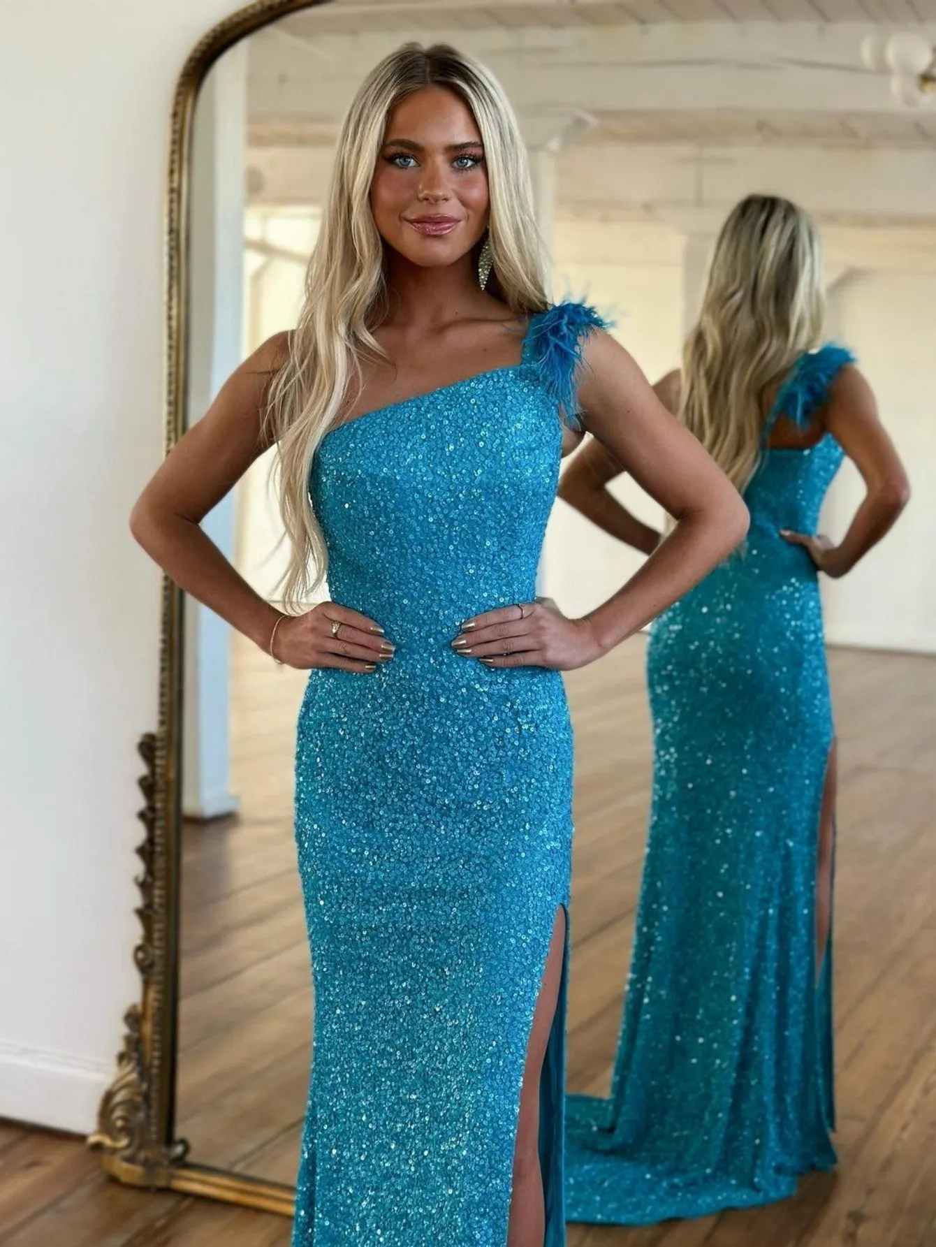 Milani |Mermaid One Shoulder Sequins Prom Dress With Slit