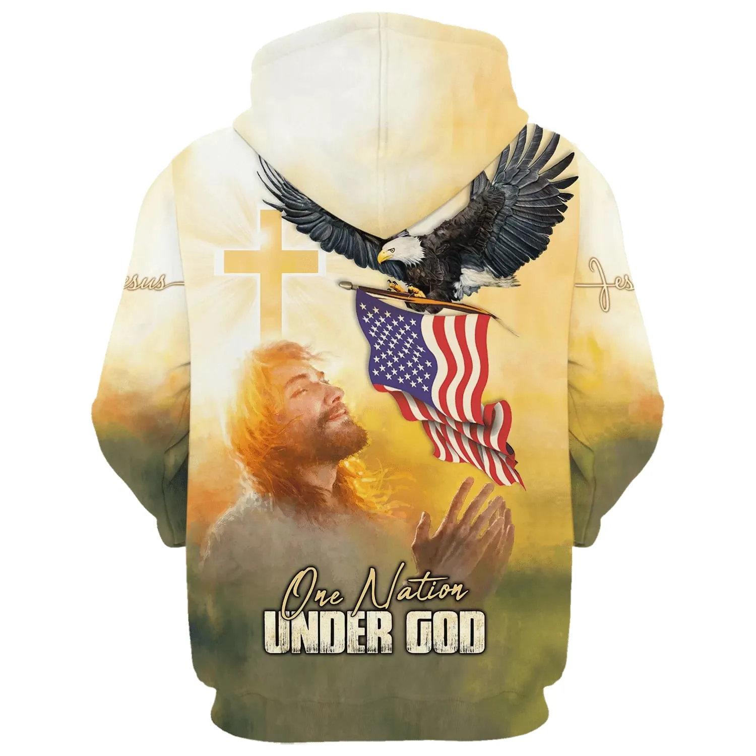 One Nation Under God Hoodie Jesus Bald Eagle American Flag Hoodies Jesus Hoodie Men & Women Christian Hoodie 3D Printed Hoodie