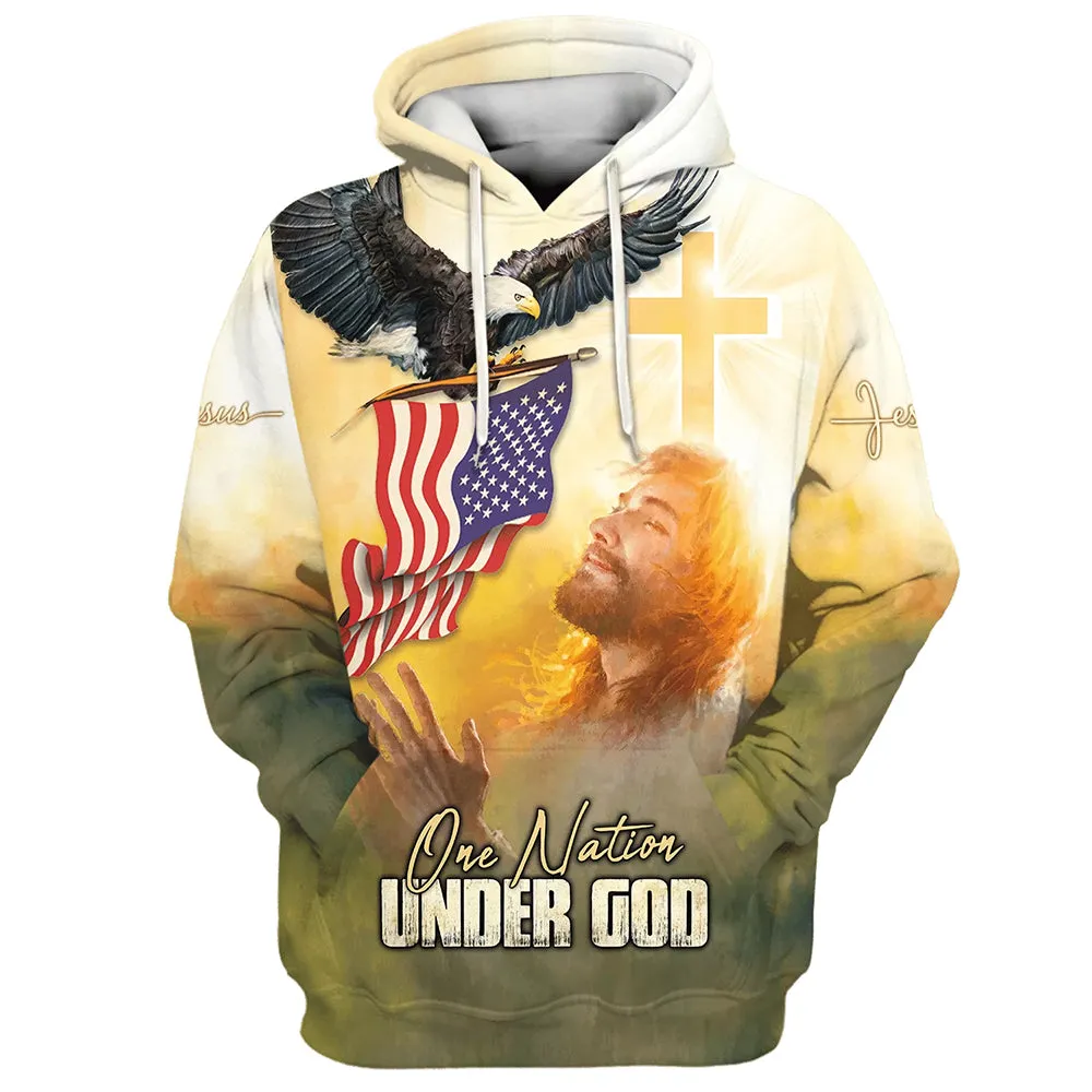 One Nation Under God Hoodie Jesus Bald Eagle American Flag Hoodies Jesus Hoodie Men & Women Christian Hoodie 3D Printed Hoodie