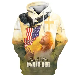 One Nation Under God Hoodie Jesus Bald Eagle American Flag Hoodies Jesus Hoodie Men & Women Christian Hoodie 3D Printed Hoodie