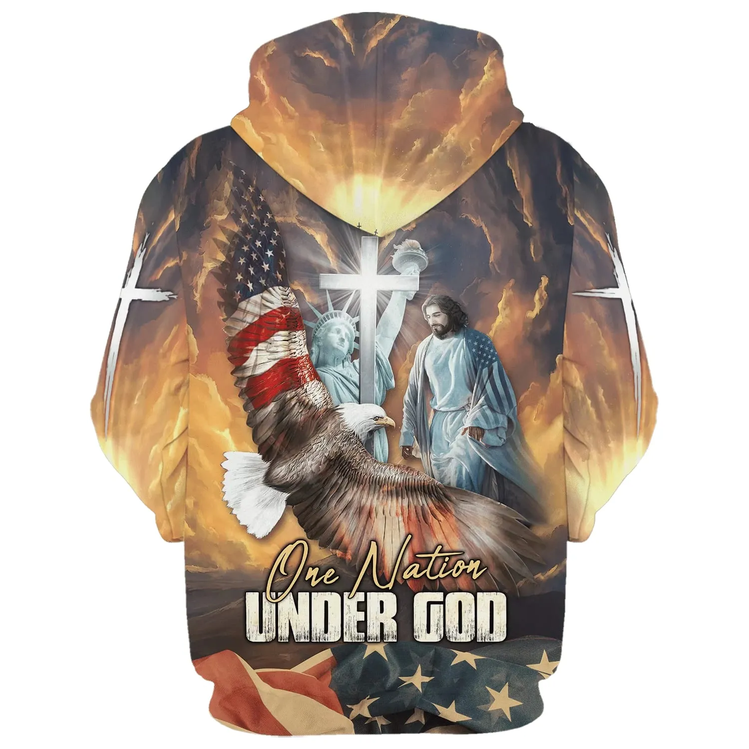 One Nation Under God Hoodie Jesus Eagle American Flag Christian Cross Hoodies Jesus Hoodie