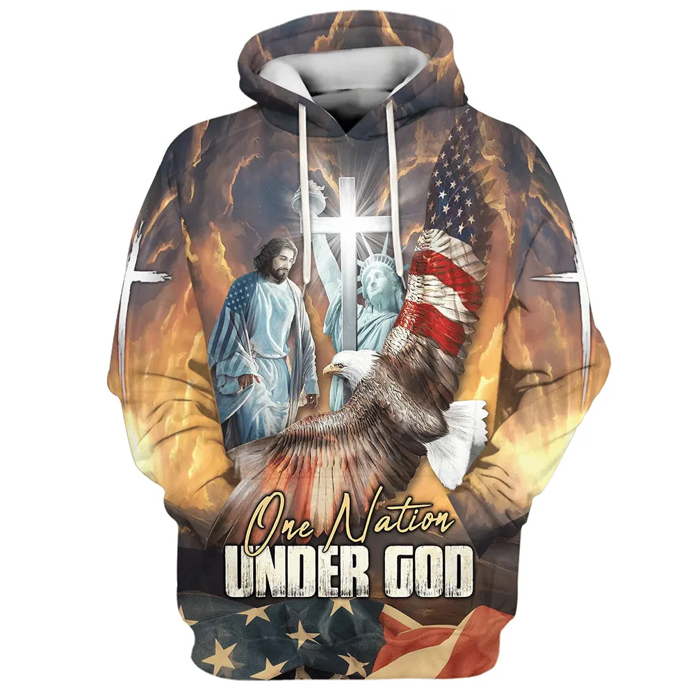 One Nation Under God Hoodie Jesus Eagle American Flag Christian Cross Hoodies Jesus Hoodie
