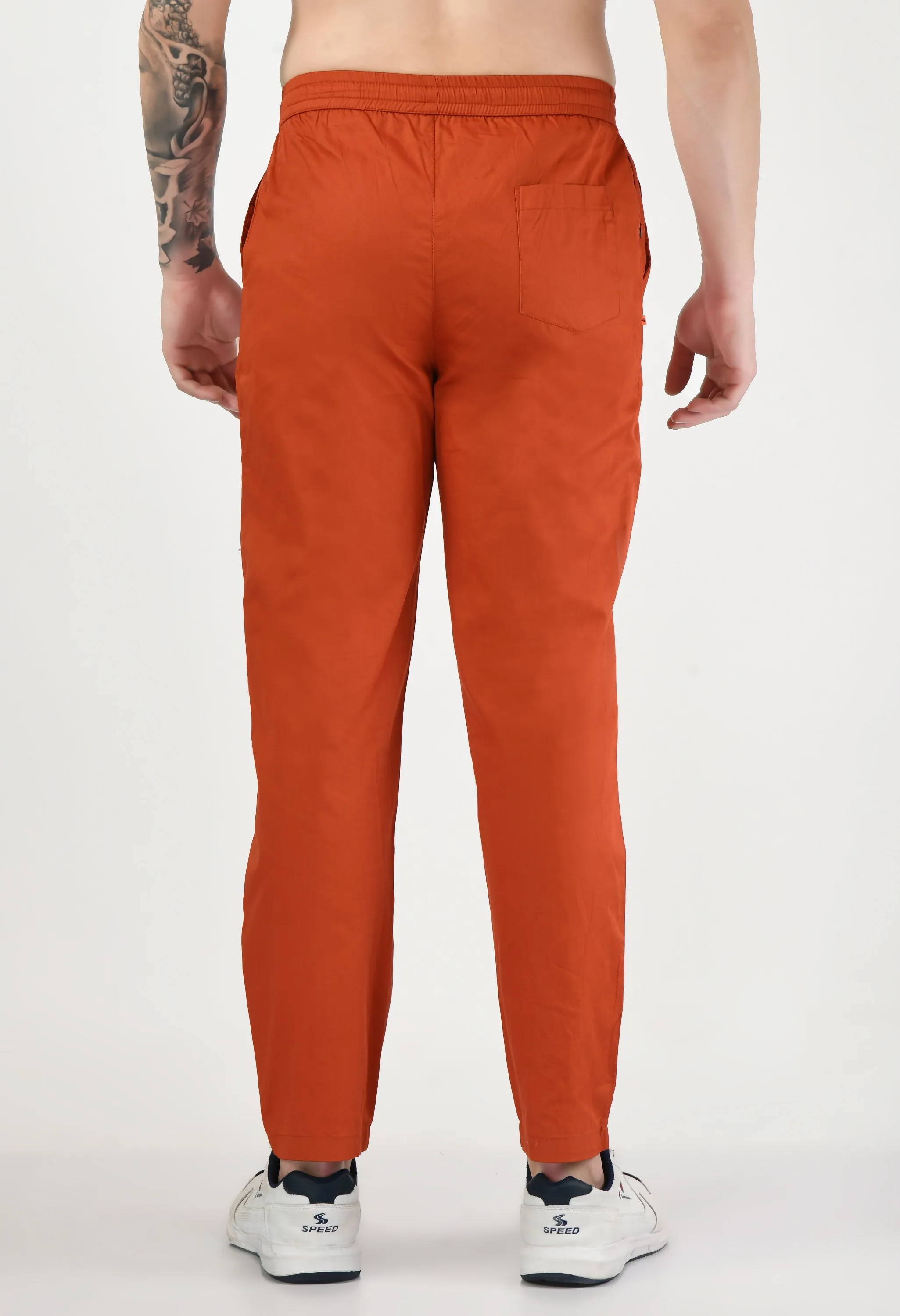 Orange Solid Cotton Twill Men's Trouser