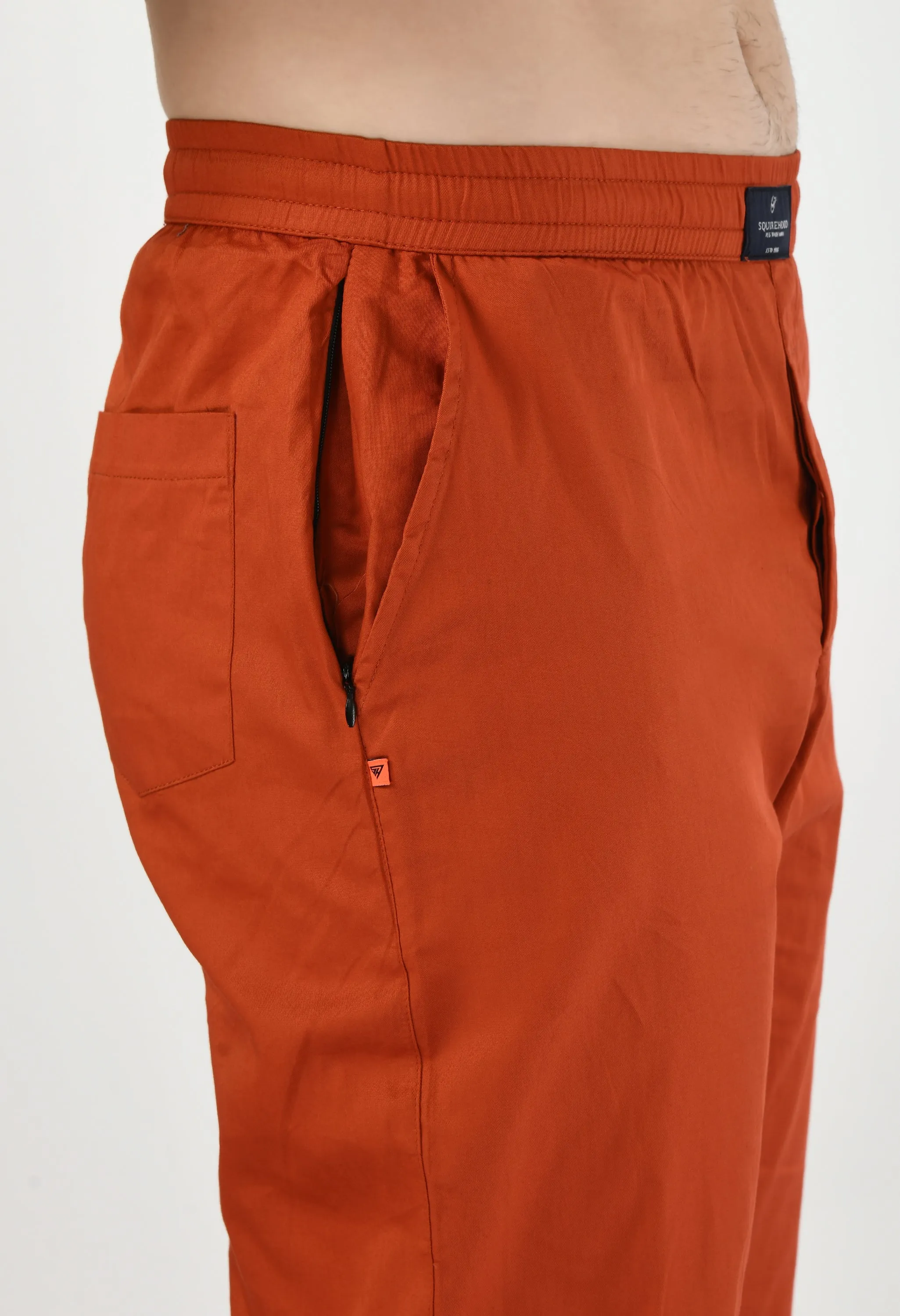 Orange Solid Cotton Twill Men's Trouser