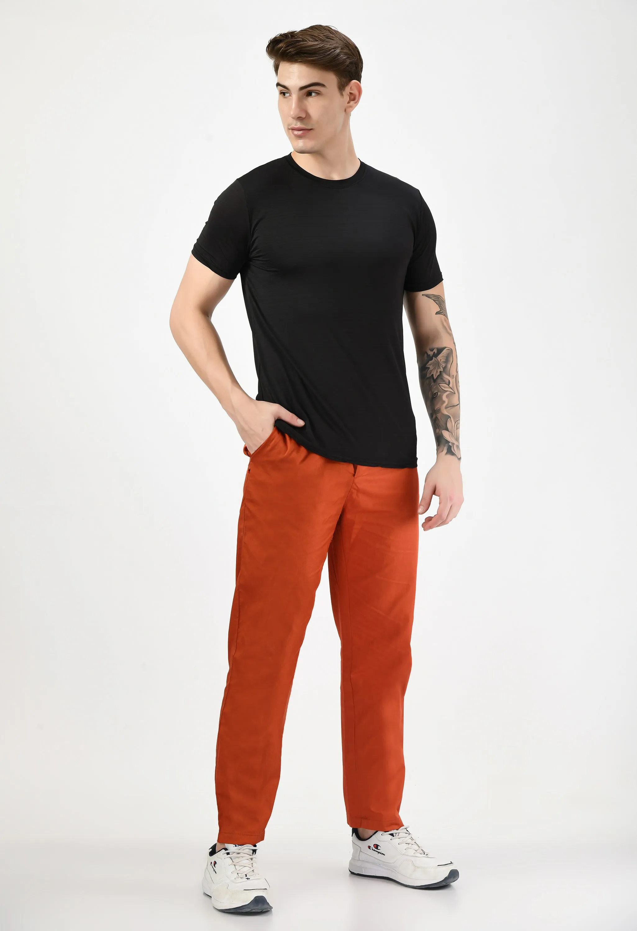 Orange Solid Cotton Twill Men's Trouser
