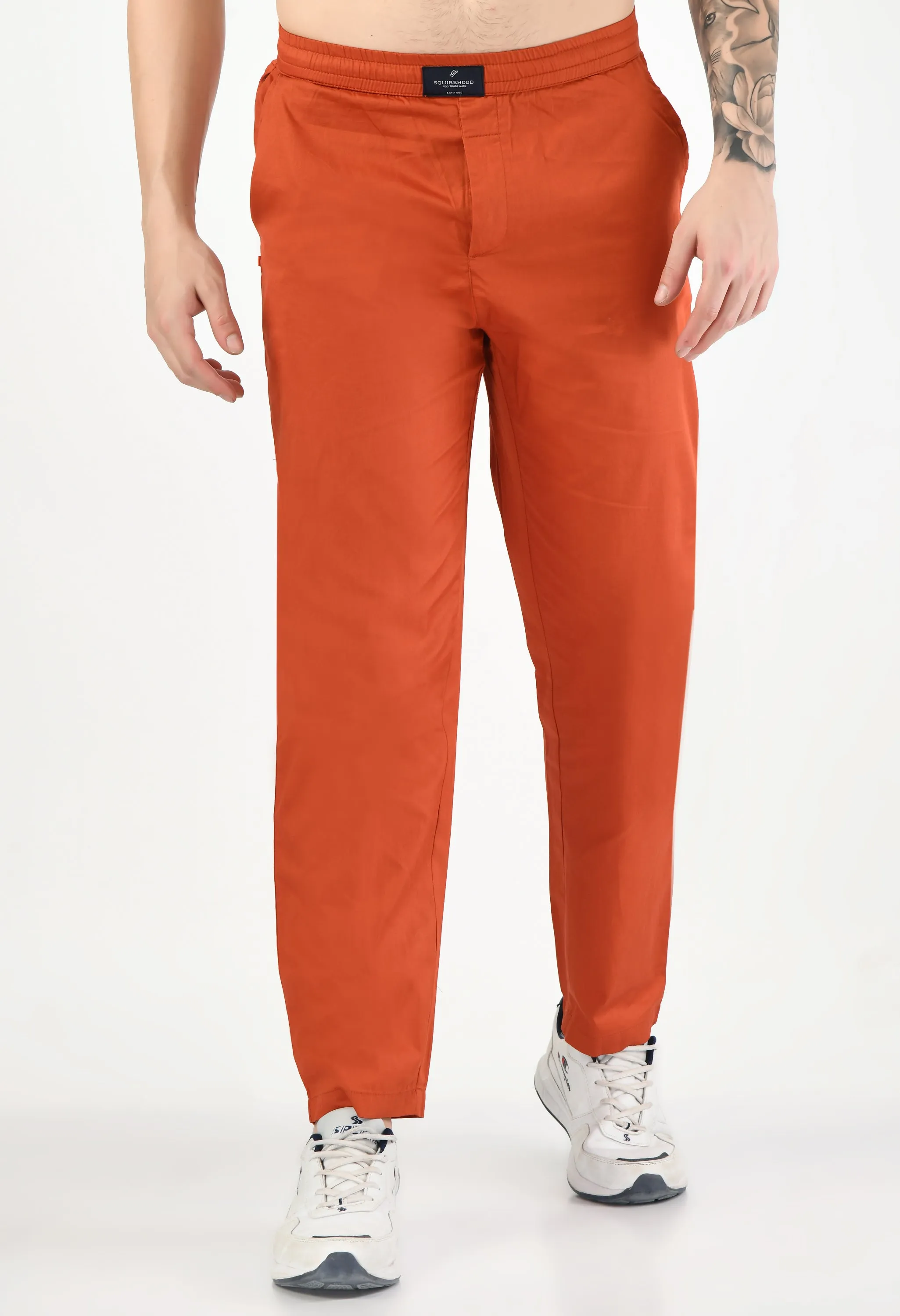 Orange Solid Cotton Twill Men's Trouser