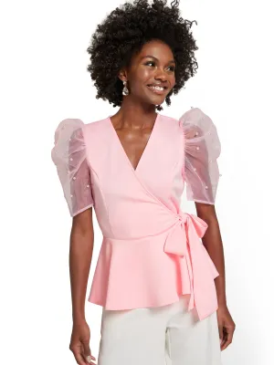 Organza-Sleeve Wrap Top