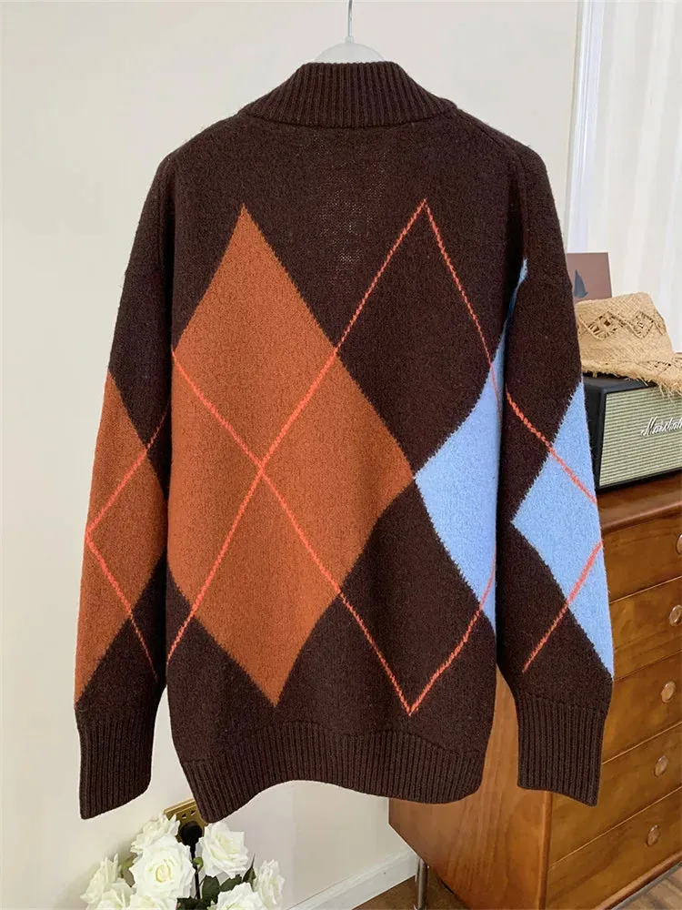 Pre Order:  Geometric Pattern Knitted Cardigan Sweater