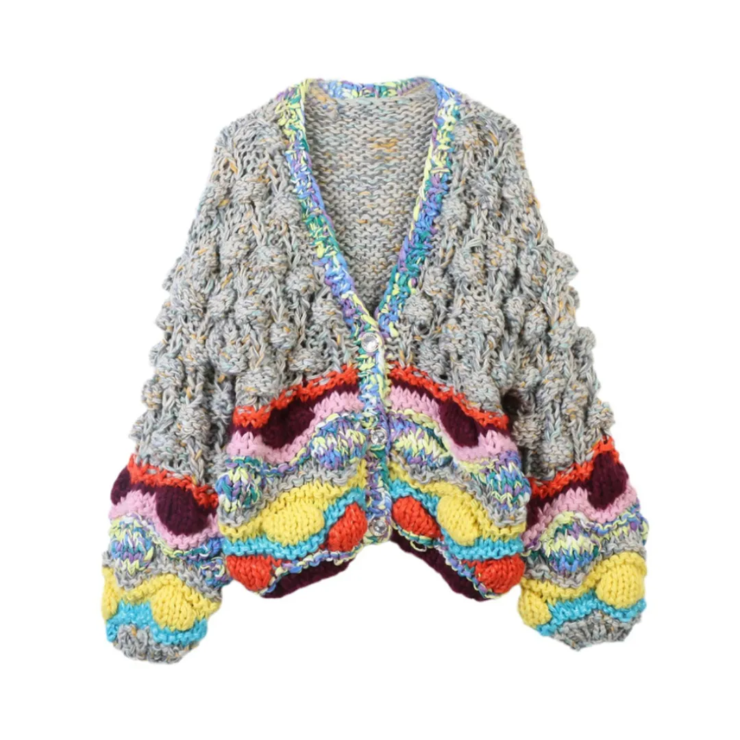 Pre Order:  Knitted V-Neck Loose Cardigan Sweater