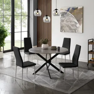 Rocco Concrete Effect Dining Table & 4 Sierra Chairs, Black with Silver Legs