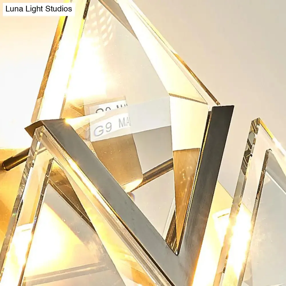 Vintage Gold Rhombus Wall Sconce with Clear Crystal - 3-Head Wall Mounted Lamp