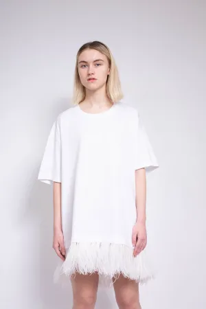 WHITE FEATHER HEM T-SHIRT DRESS