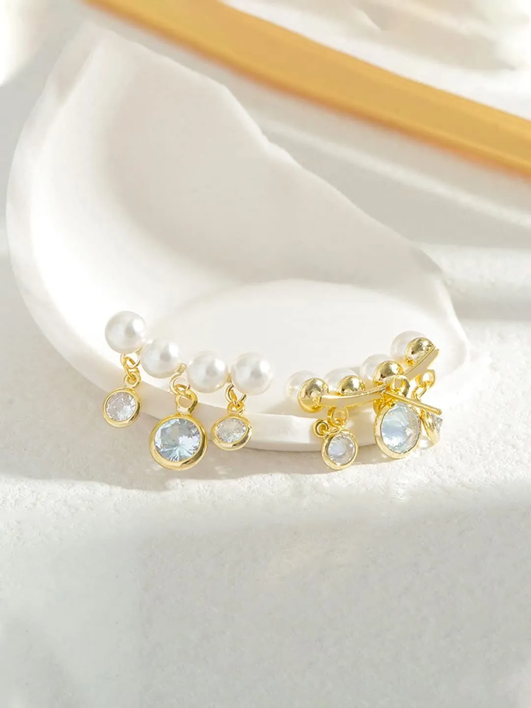 Yellow Chimes Earrings For Women Gold Tone Pearl and Crystal Beads Studded Stud Drop Eaarings For Women and Girls